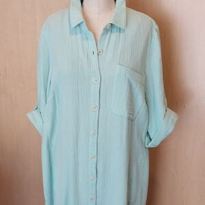 Mint Green J. Jill Maxi Gauze Shirt Dress